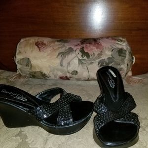 Skechers slides with black sequin criss cross detail